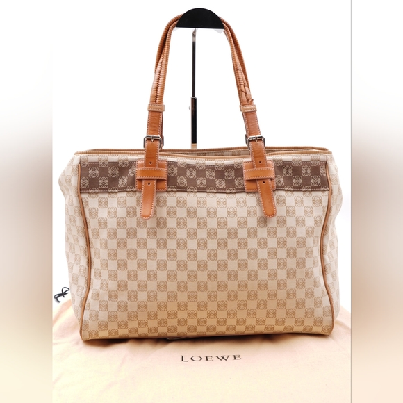 Loewe Handbags - I48❤️Loewe Brown Canvas and Leather Tote Shoulder Bag